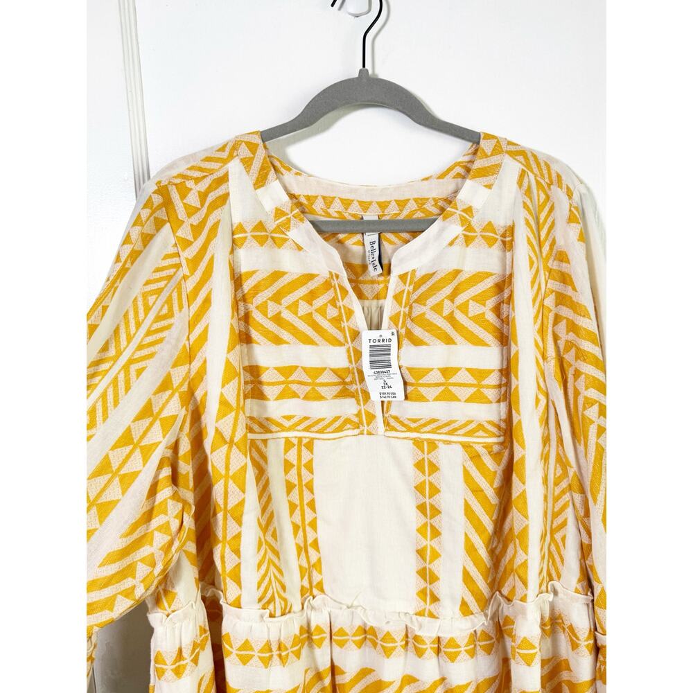 Torrid Belle Isle Bell Sleeve Mini Dress White Yellow Stripe NEW Size 3 3X Boho - Picture 7 of 16